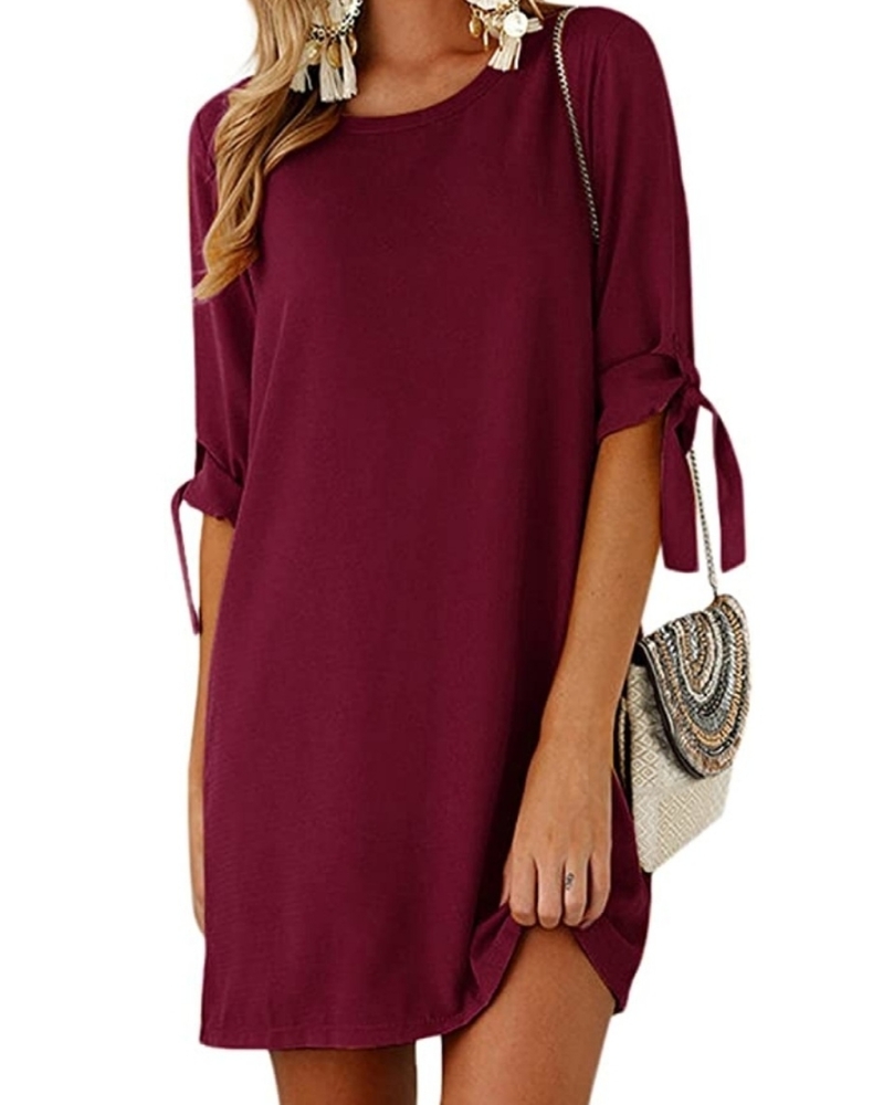YOINS Women Mini Solid Crew Neck Dress